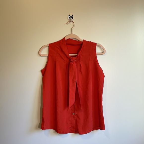 Vintage Orange Swing Sleeveless Blouse with Tie size XS - Picture 5 of 6